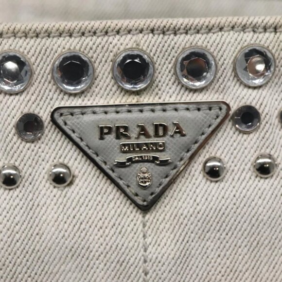 PRADA Bijoux Canapa Hand Bag Canvas 2way Gray Silver Auth KD142 - Picture 10 of 16